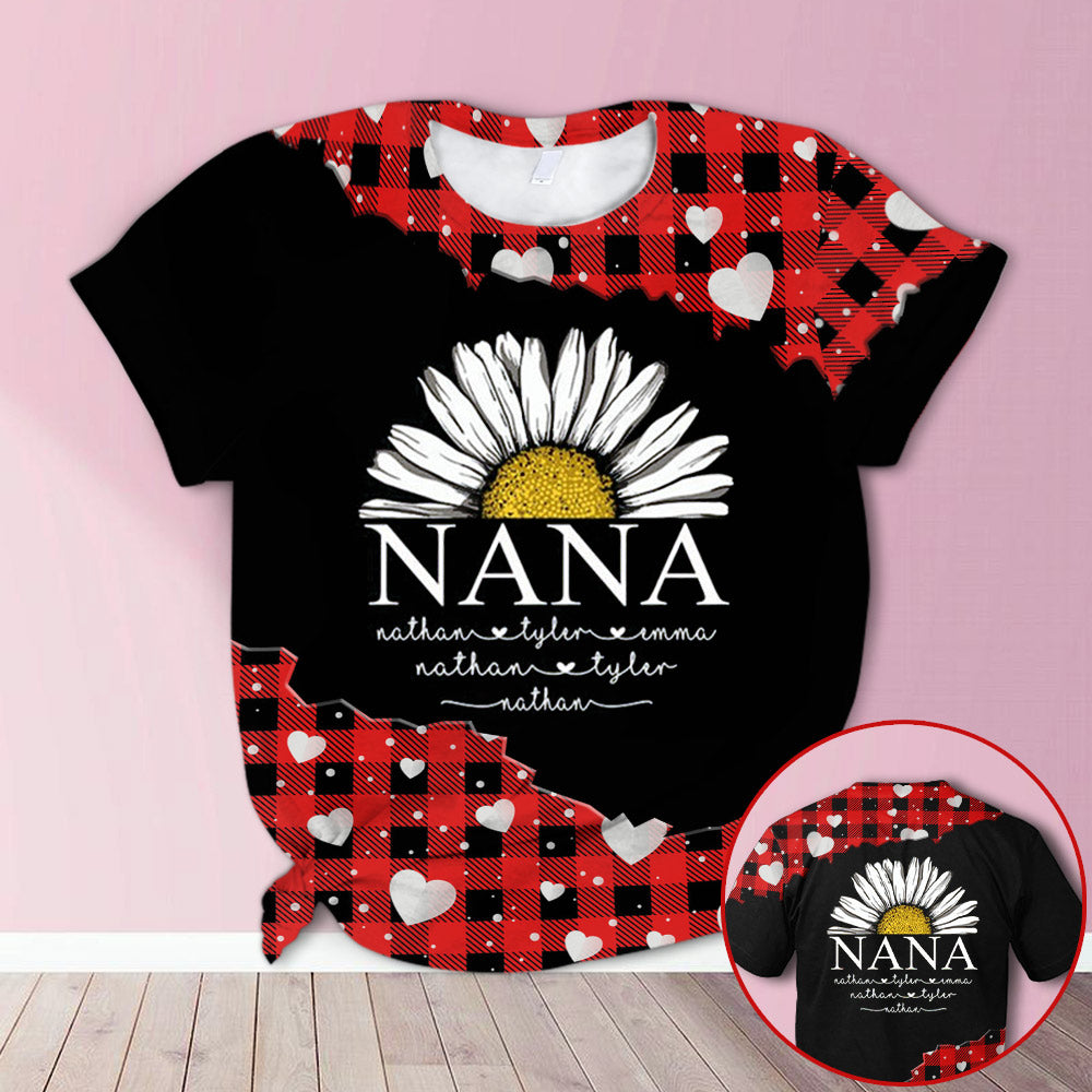 Personalized Nana Daisy Beautiful Adorable Red Plaid All Over Print Shirts, 3D Hoodie, Sweatshirt, Shirt And Polo For Grandma Hn98 Do99