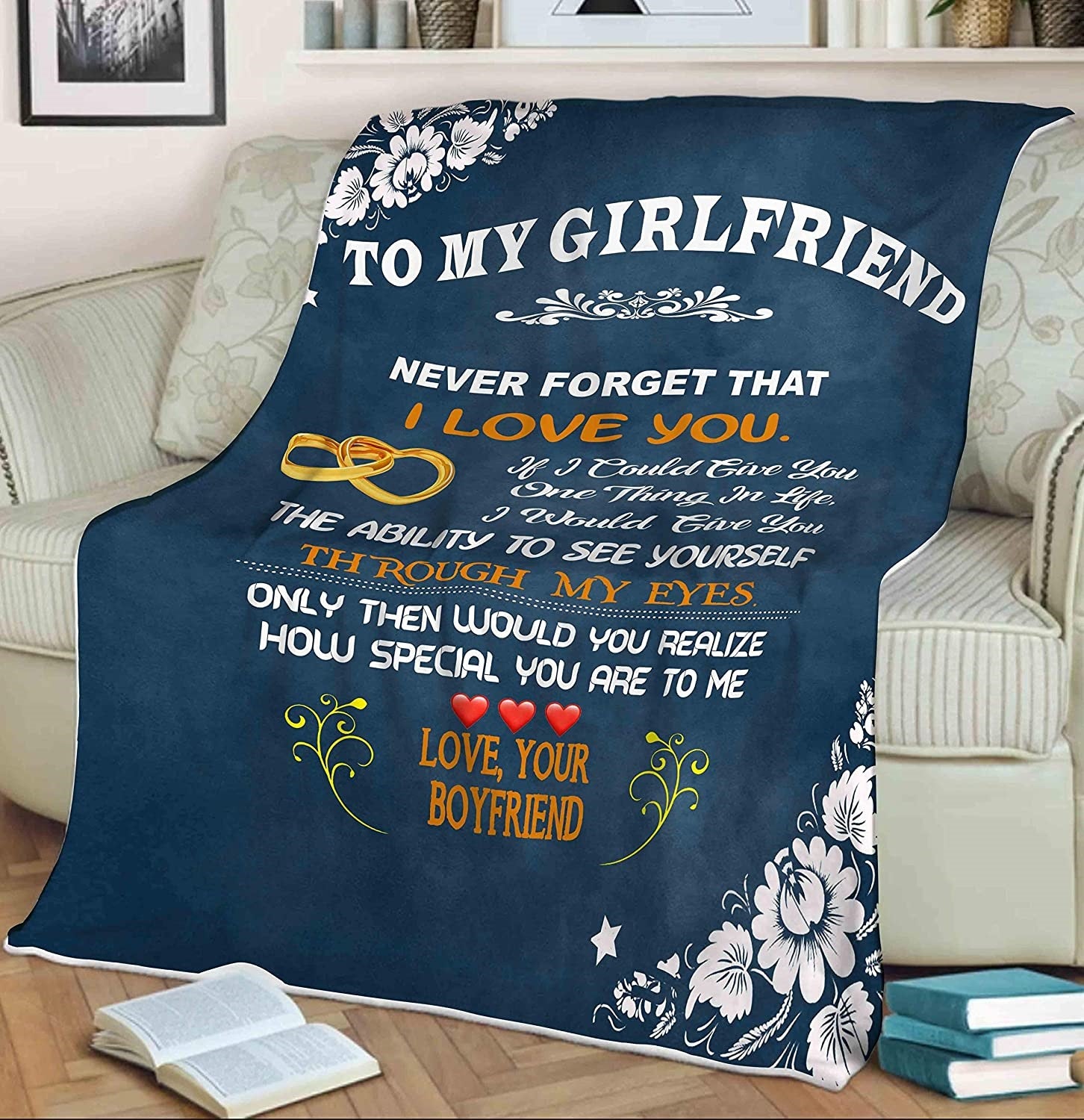 To My Girlfriend Blanket. Fleece Blanket, Love Your Boyfriend.Gift For Girlfriend From Boyfriend Home Decor Bedding Couch Sofa Soft And Comfy Cozy