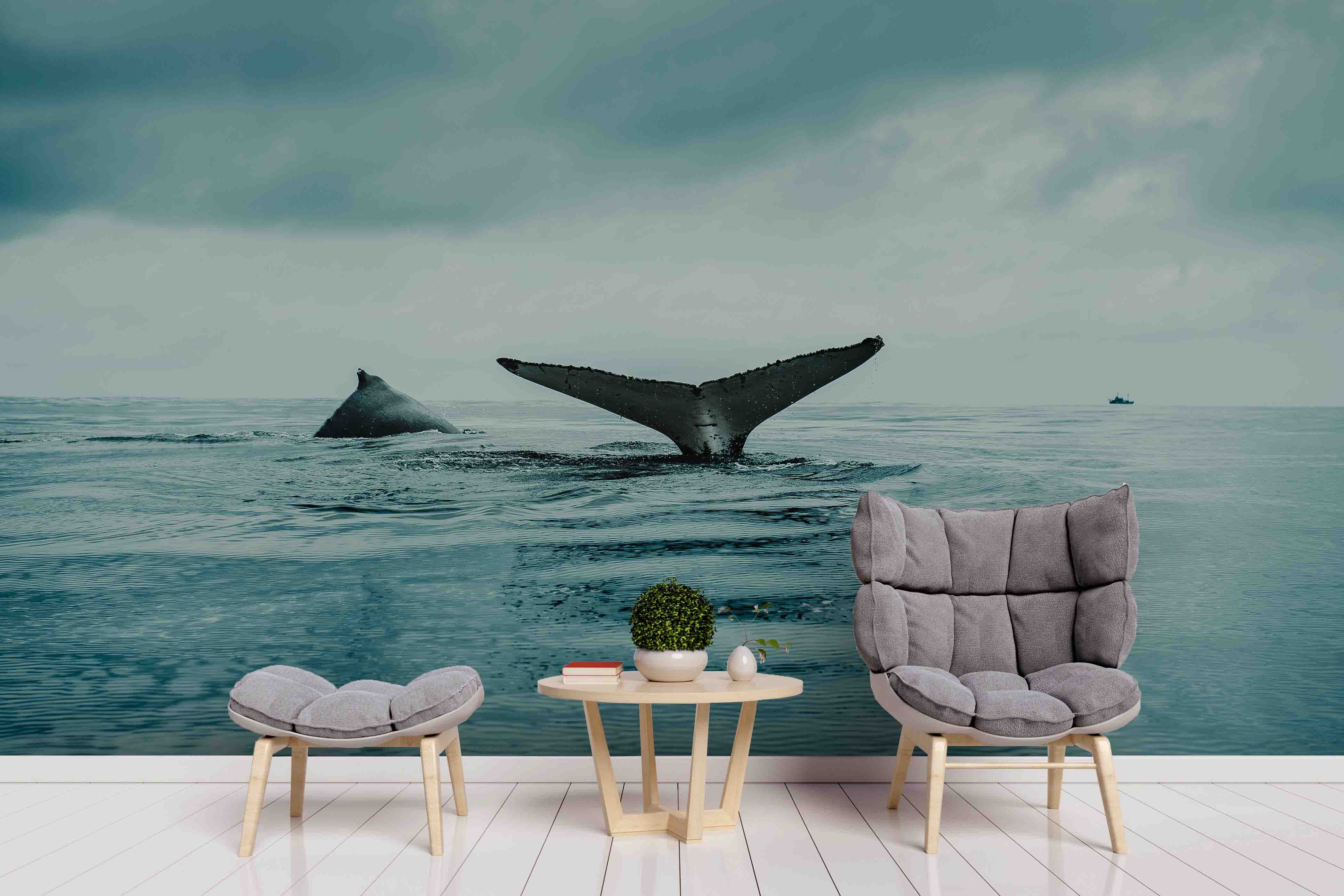 3D Blue Whale Tail Wall Mural Wallpaper Sf43