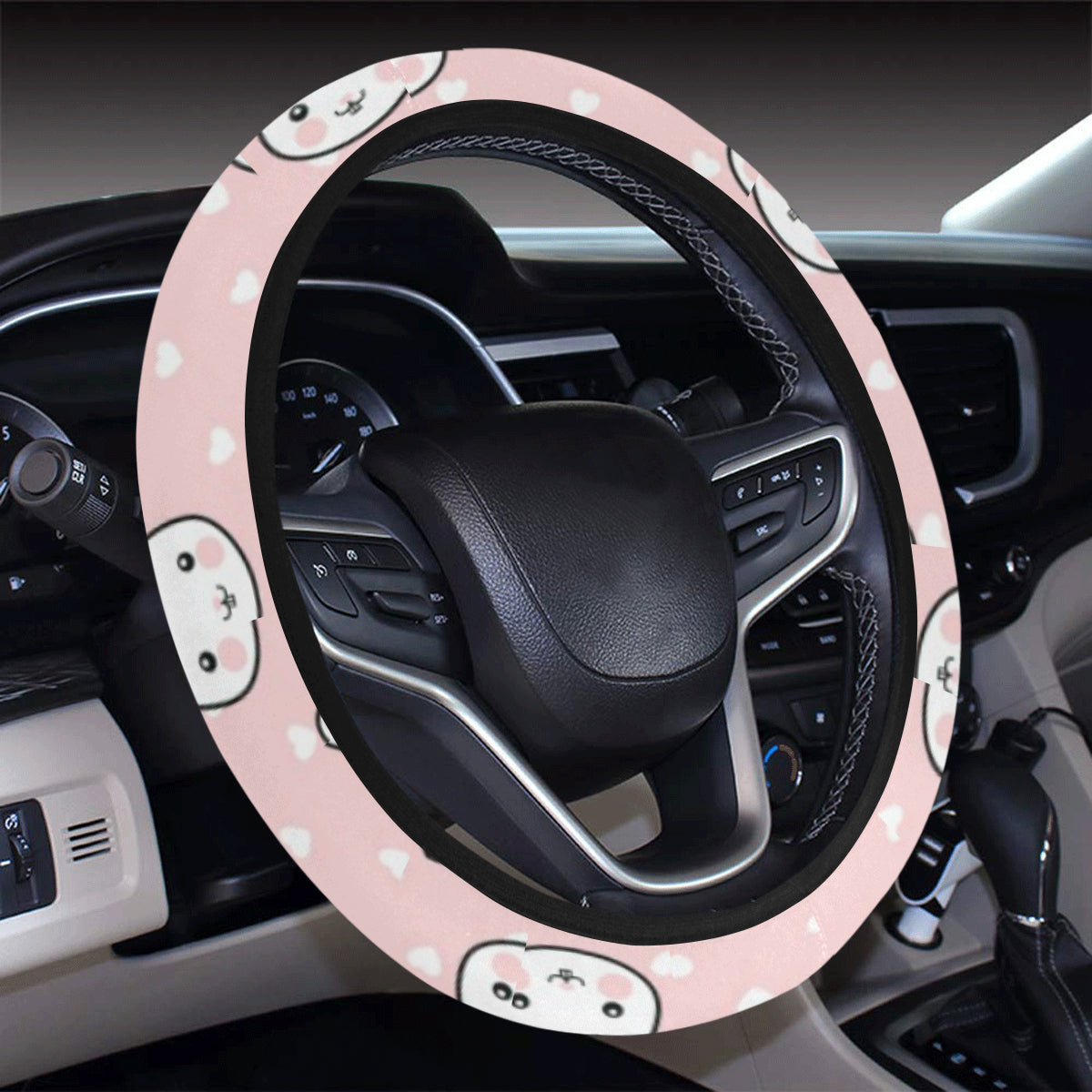 Rabbit Pattern Print Design Rb02 Steering Wheel Cover With Elastic Edge