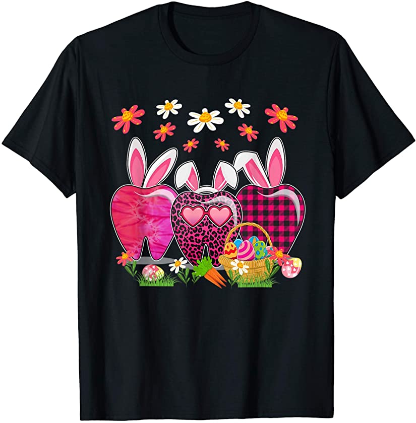 Easter Day 2021 Bunny Leopard Plaid Tooth Dental Assistant T-Shirt