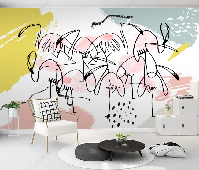 3D Abstract Animal Flamingo Wall Mural Wallpaper Lqh 9