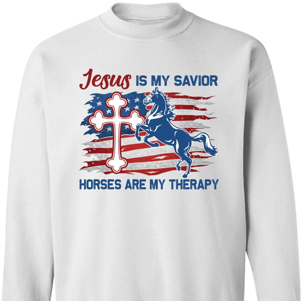 Jesus Is My Savior Horses Are My Therapy Sweatshirt – Trending Personalized