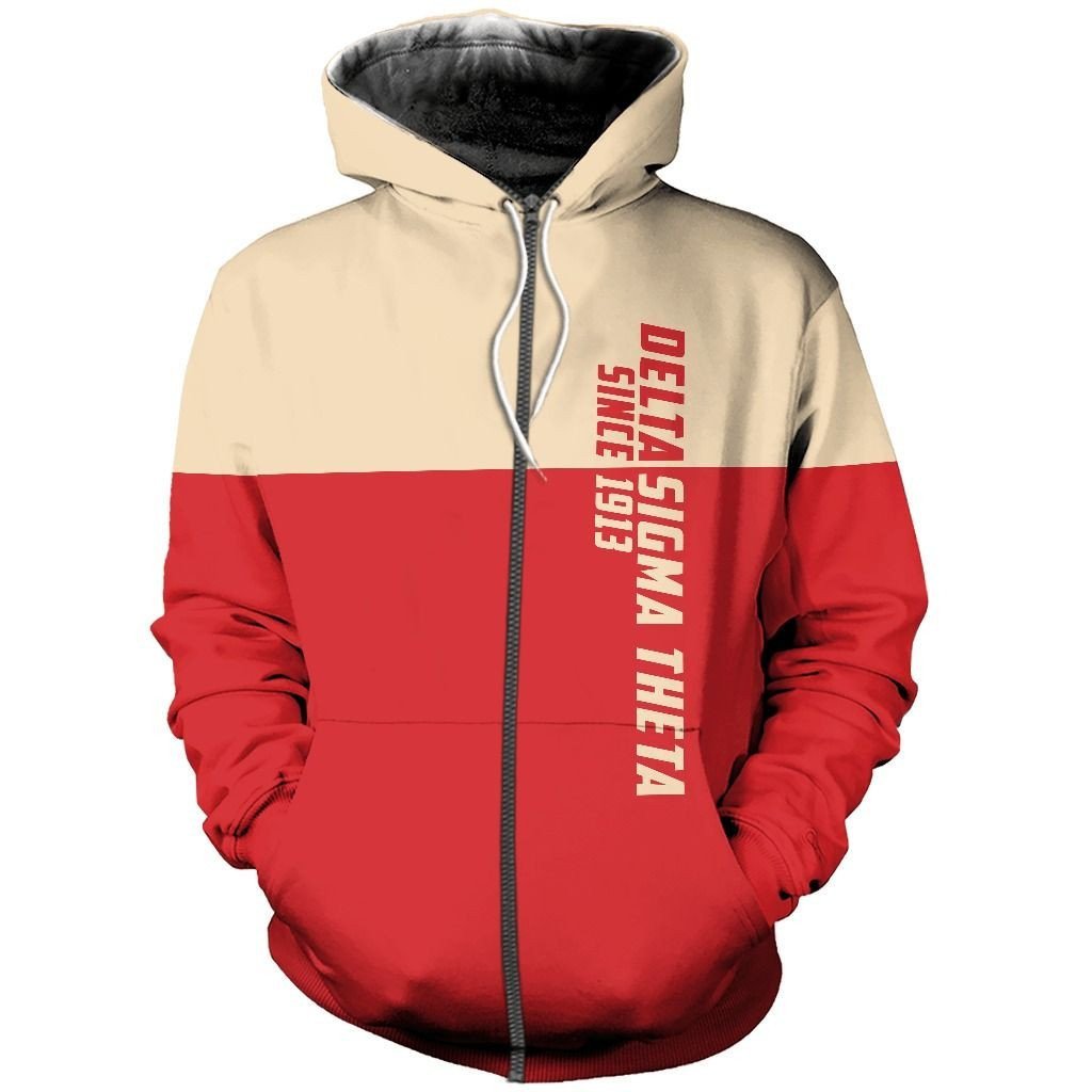 Sorority Hoodie – Delta Sigma Theta Half Beige Half Red Zip Hoodie