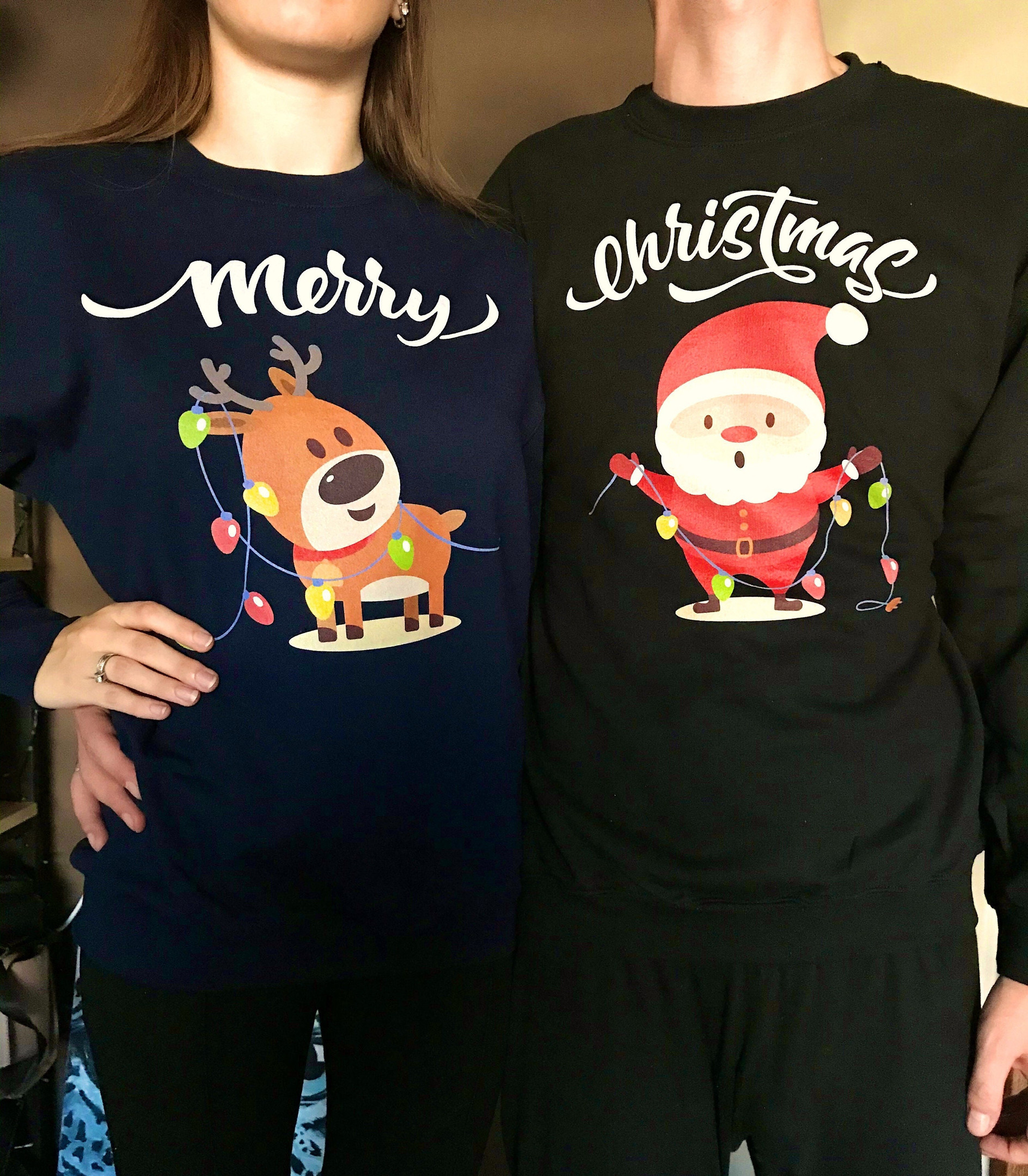 Couple Shirts Merry Christmas Reindeer Santa Claus Matching Couple, Valentine Gifts, Christmas Gift Graphic Unisex T Shirt, Sweatshirt, Hoodie Size S – 5Xl