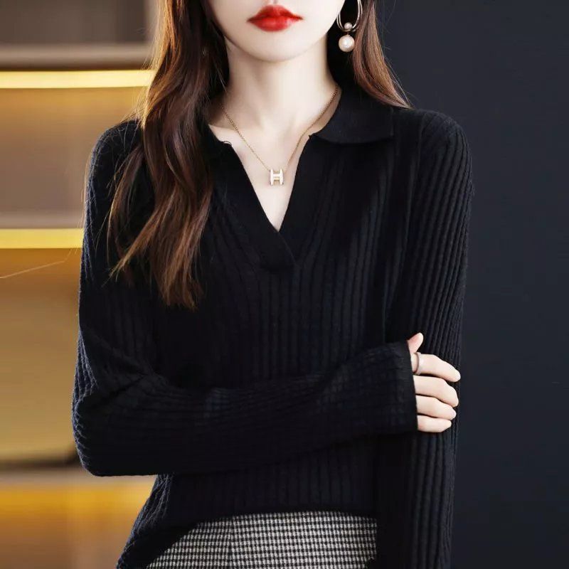 Autumn Winter V-neck Solid Simple Thread Sweater Lady Elegant Fashion All-match Knitting Pullover Top Women Korean Style Jumper alx