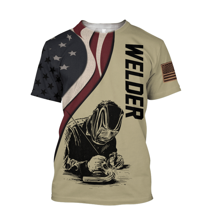 3D All Over Print Welder T Shirt For Men And Women, American Welder Flag Shirt