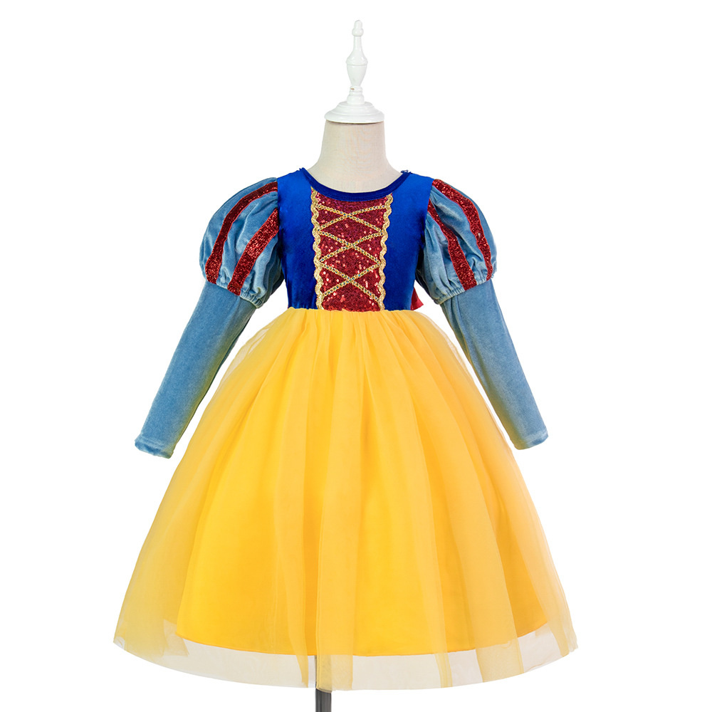 2022 Cross Border New Snow White Performance Clothes Girls’ Shaggy Skirt Performance Clothes Children’s Mesh Dress alx