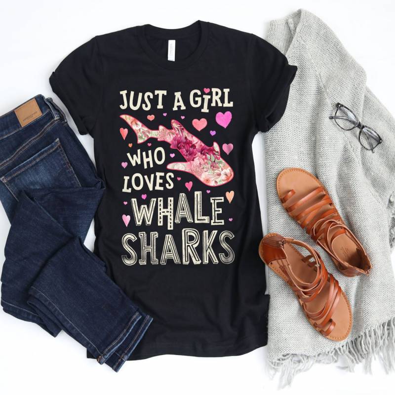 Crushtee Just a Girl Who Loves Whale Sharks Shirt Whale Shark Gifts Flower Shirt Floral Design Sea Creature Marine Mammal Tank Top Hoodie Long Sleeve Hoodie