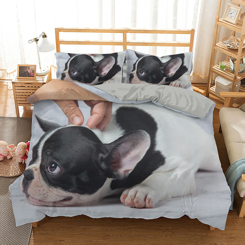 3D French Bulldog Duvet Cover Queen King Size Cover Pillowcase 2/3Pc Kids Adults Bedroom Decor Puppy Pattern Bedding Sets