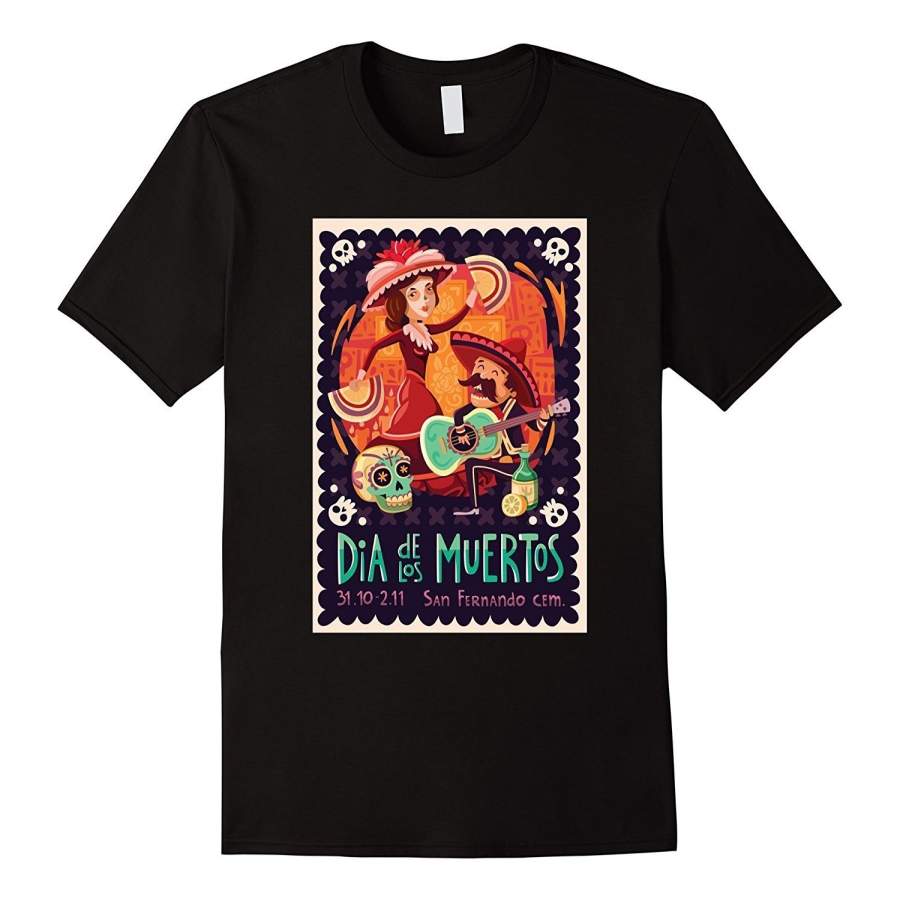 Men’S Custom T-Shirt Day Of The Dead Poster Style Shirt Dia De Los Muertos Men’S Punk T-Shirt