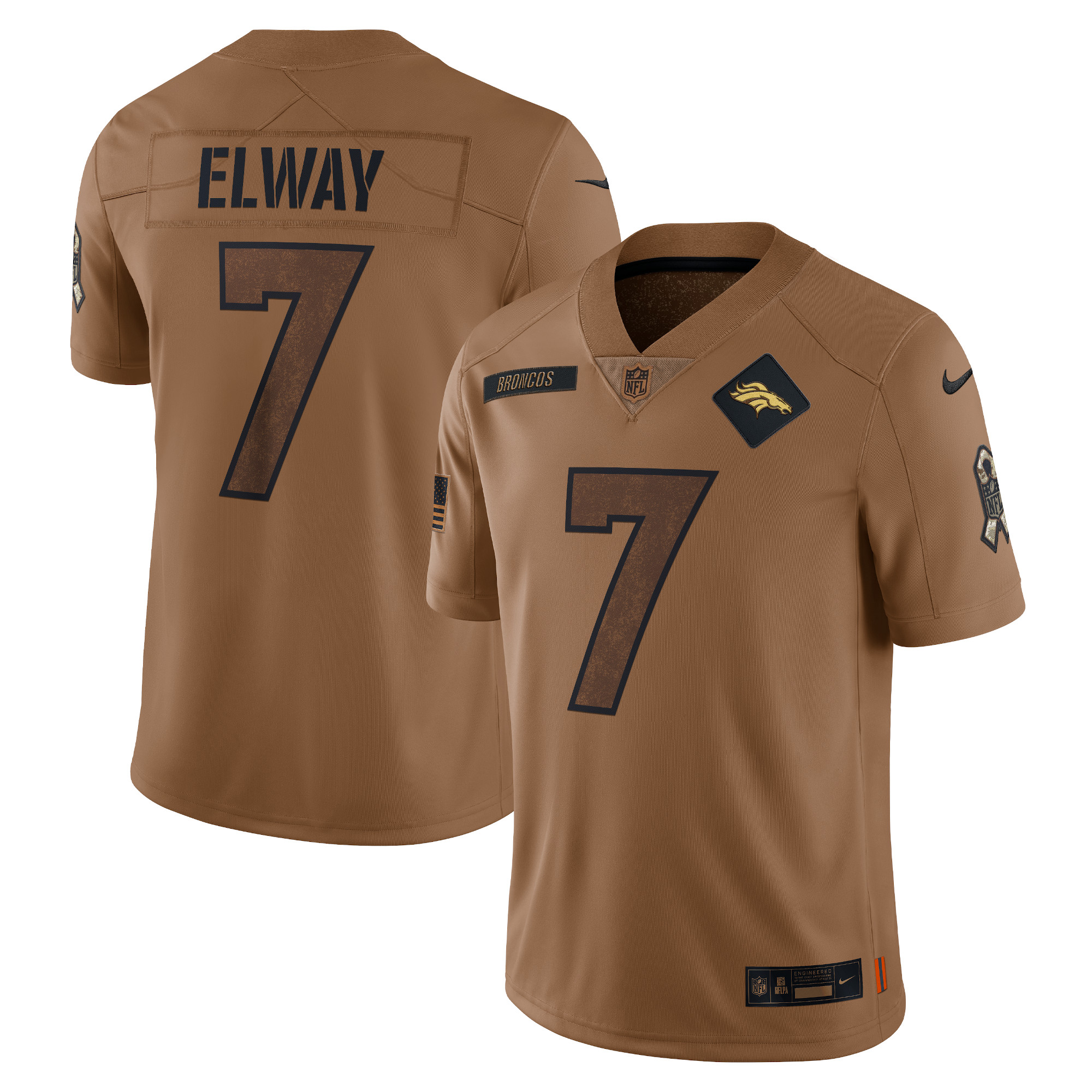 Men’s Denver Broncos John Elway Brown 2023 Salute To Service Retired Player Limited Jersey