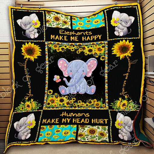 Sunflower Elephant Humans Make My Head Hurt Quilt Blanket Great Customized Gifts For Birthday Christmas Thanksgiving Perfect Gifts