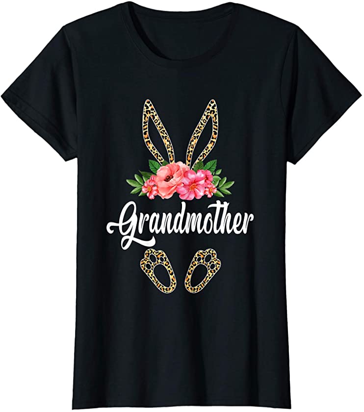 Womens Cute Grandmother Bunny Leopard Flowers Easter Gifts T-Shirt