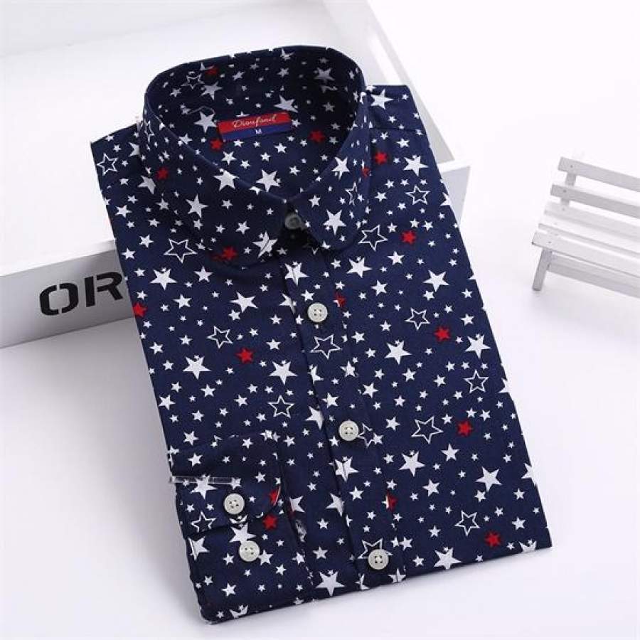 Dioufond Women Blouse Star Print Shirt Long Sleeve Blouse Cotton Casual Shirt Plus Size Shirt Female Clothes Vintage Lady Top
