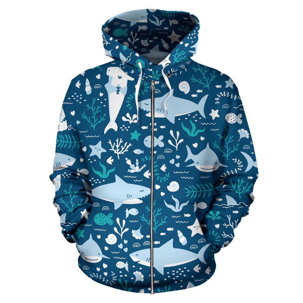 Cute Shark Pattern Zip Up Hoodie