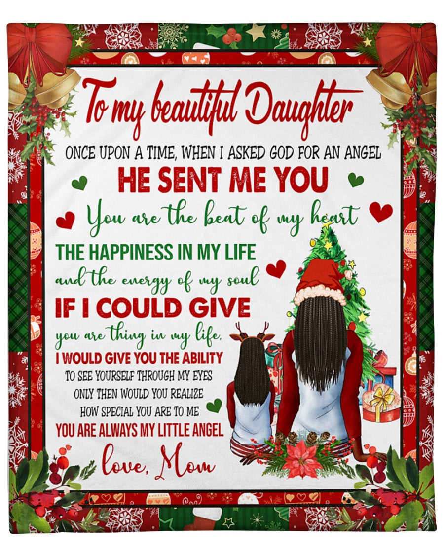 To My Beautiful Daughter You Are Always My Little Angel, Merry Christmas Fleece Blanket Gift For Christmas Home Decor Bedding Couch Sofa Soft And Comfy Cozy