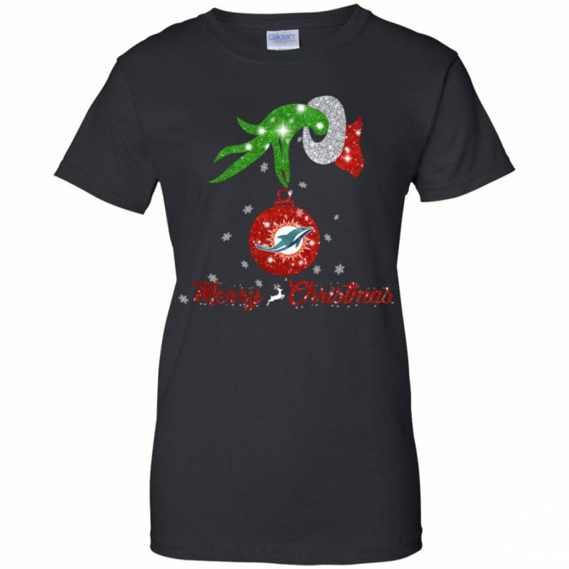 Grinch Hand Ornament Miami Dolphins Glitter Christmas Shirts