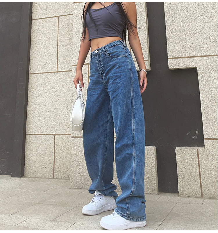 Blue jeans women’s retro streetwear pants plus size clothing high waist jeans fashion loose straight-leg pants mom jeans alx