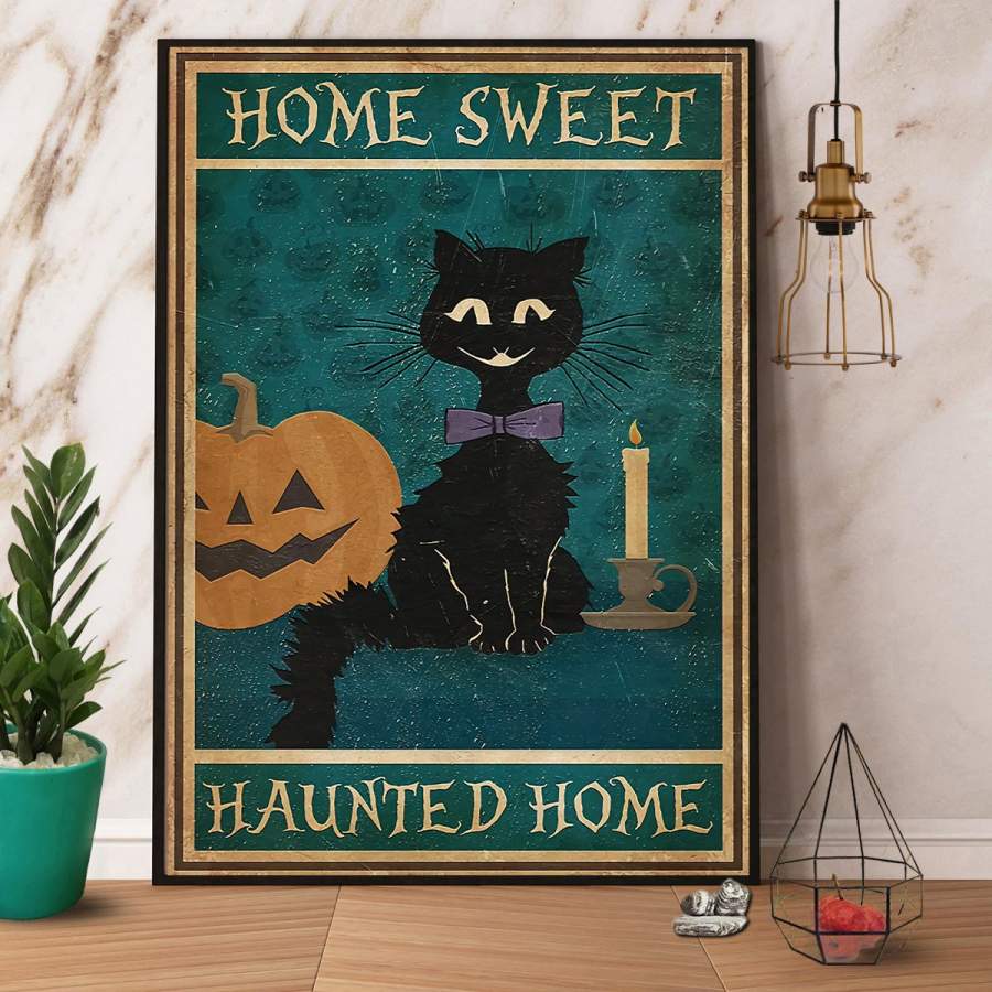 Black cat home sweet haunted home Halloween paper poster no frame/ wrapped canvas wall decor full size