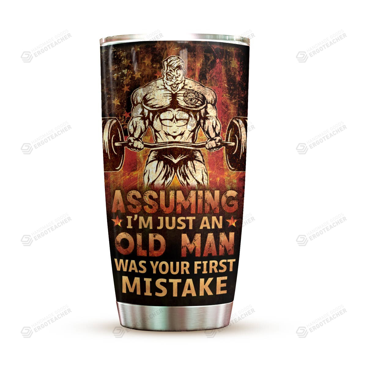 Assuming I’M Just An Old Man Was Your First Mistake Tumbler, Fathers Day Gifts For Father Gymmer Weight Lifting Dad From Son And Daughter, Birthday Thanks Giving Christmas Gifts