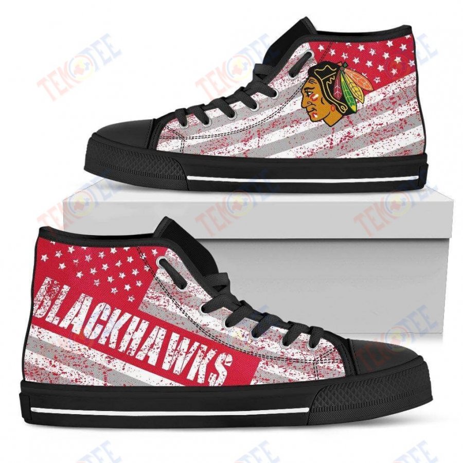 Mens Womens Chicago Blackhawks High Top Shoes America Flag Italic Vintage Style TMT576