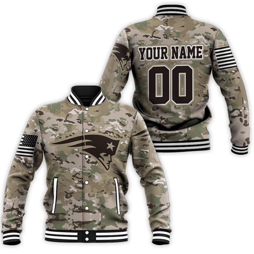 Personalized New England Patriots Camouflage Veteran 3D Baseball Jacket