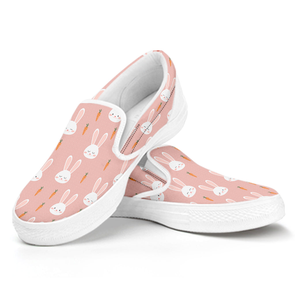 Rabbit And Carrot Pattern Print White Slip On Shoes