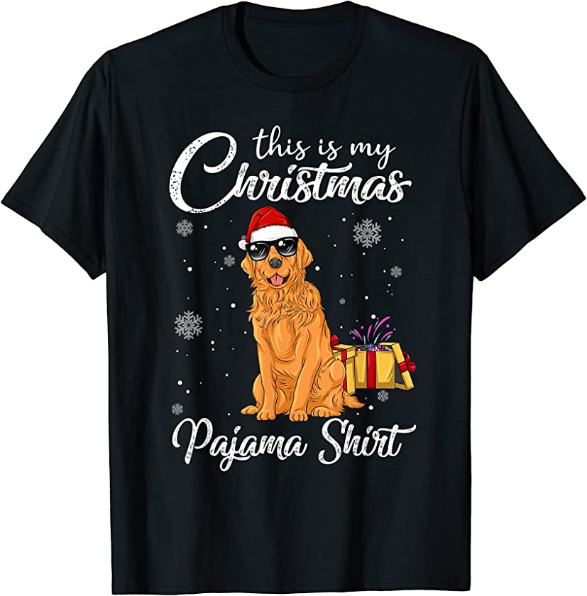 Cute Golden Puppy Wearing Christmas Hat Holiday T-Shirt