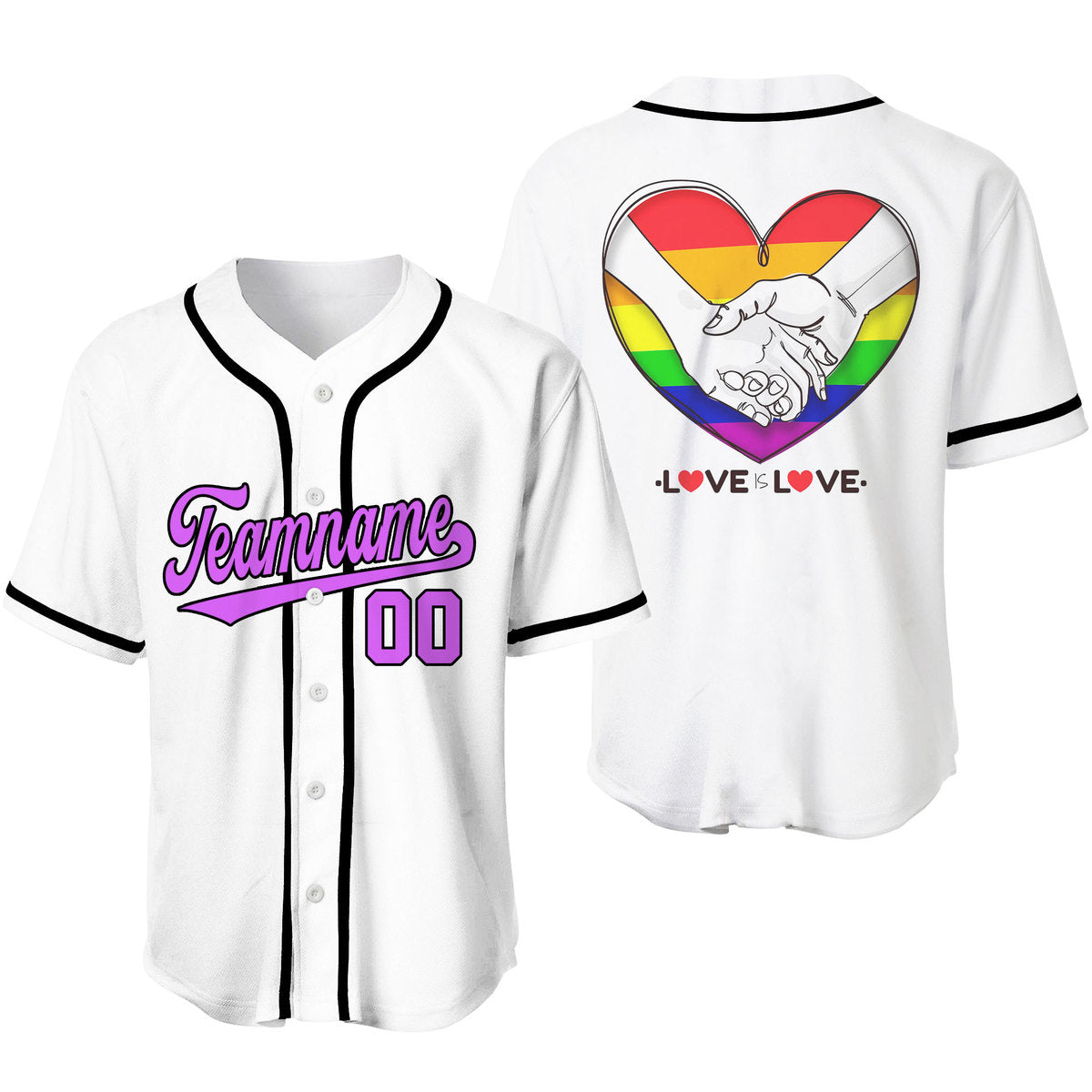 Custom Pride Lgbt Love Is Love Purple Black Baseball Jerseys For Men & Women