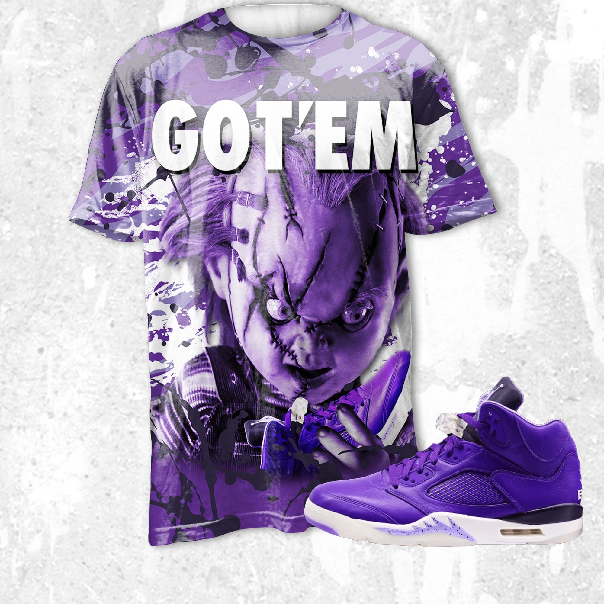 Chucky Gotem 3D Zebra Stripes Paint.Jordan 5 DJ Khaled Court Purple, Jordan Matchjordan, oversized t shirts, outfit jordan ,