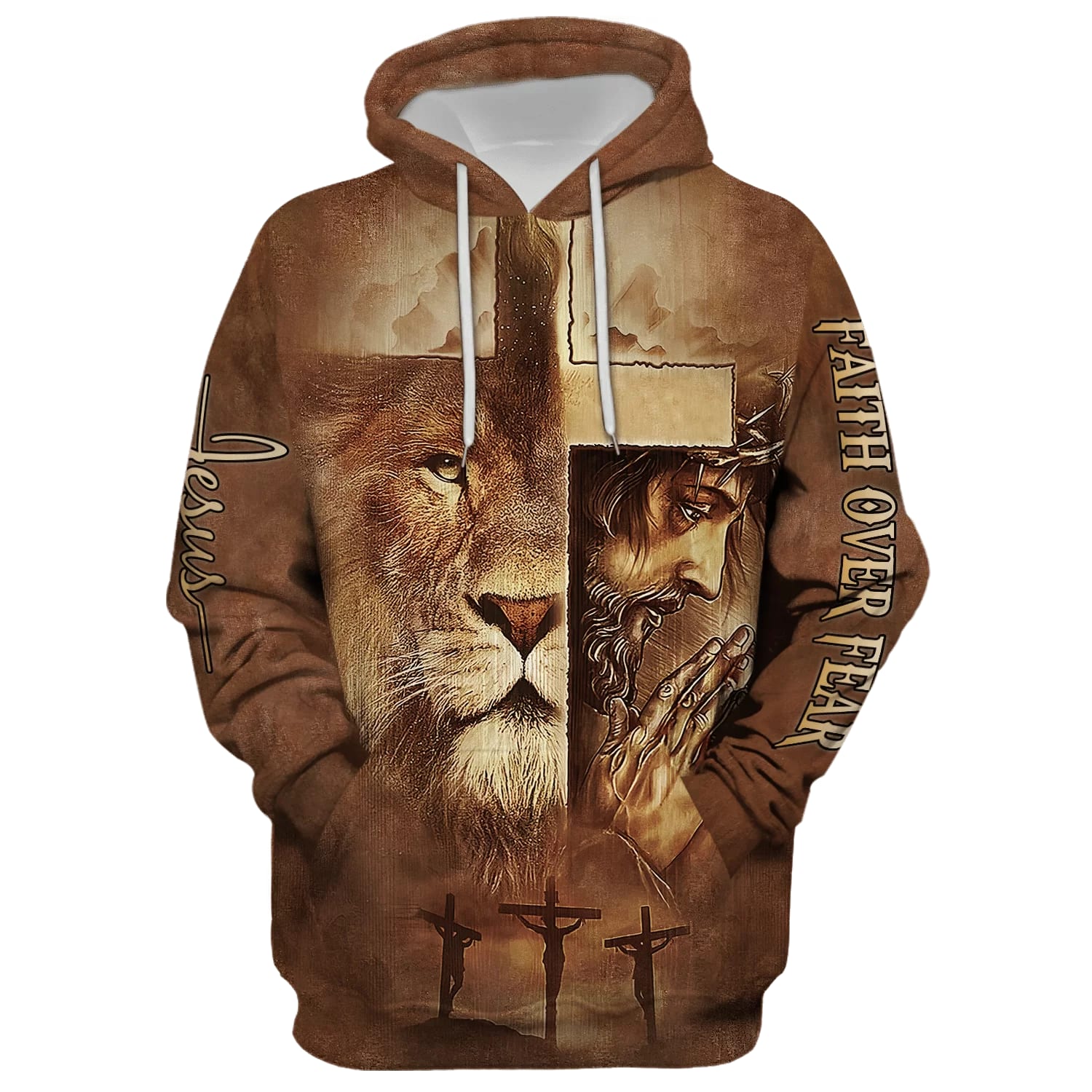 Jesus Lion Faith Over Fear Hoodie  Men & Women Christian Hoodie  3D Printed Hoodie
