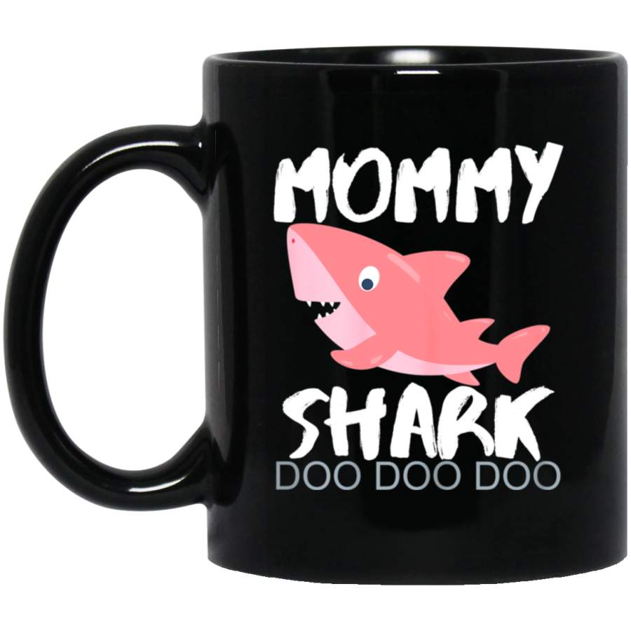 Womens Mommy Shark Birthday Day Gift Idea For Mother Wife Her Black Mug