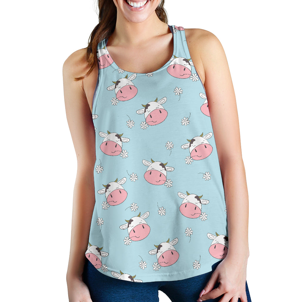 Cute Cow Flower Pattern Women Racerback Tank Top