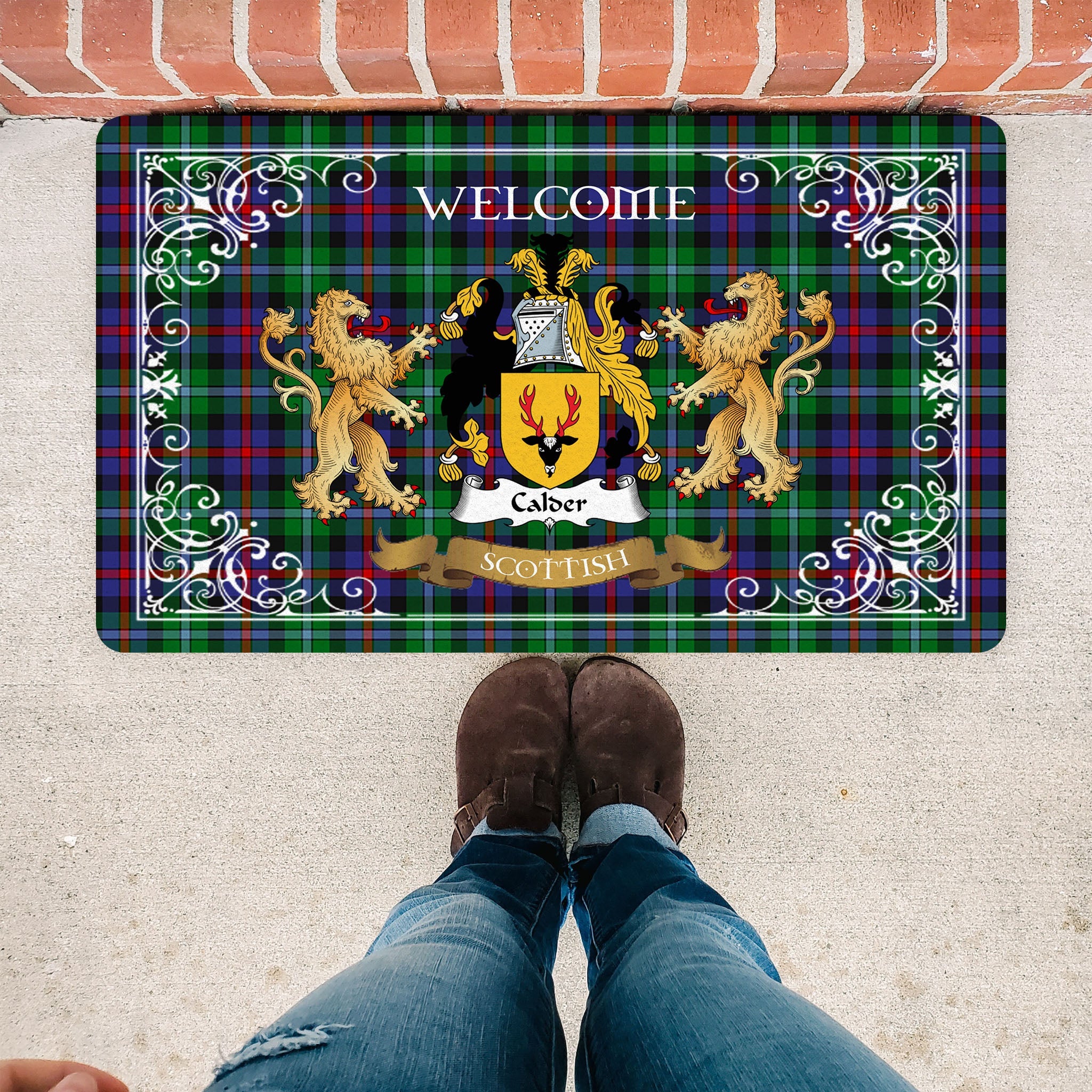 Scotstee Shop Tartan Door Mat The Family Calder Scottish Plaid Doormat, Welcome Mat, Christmas Door Mat