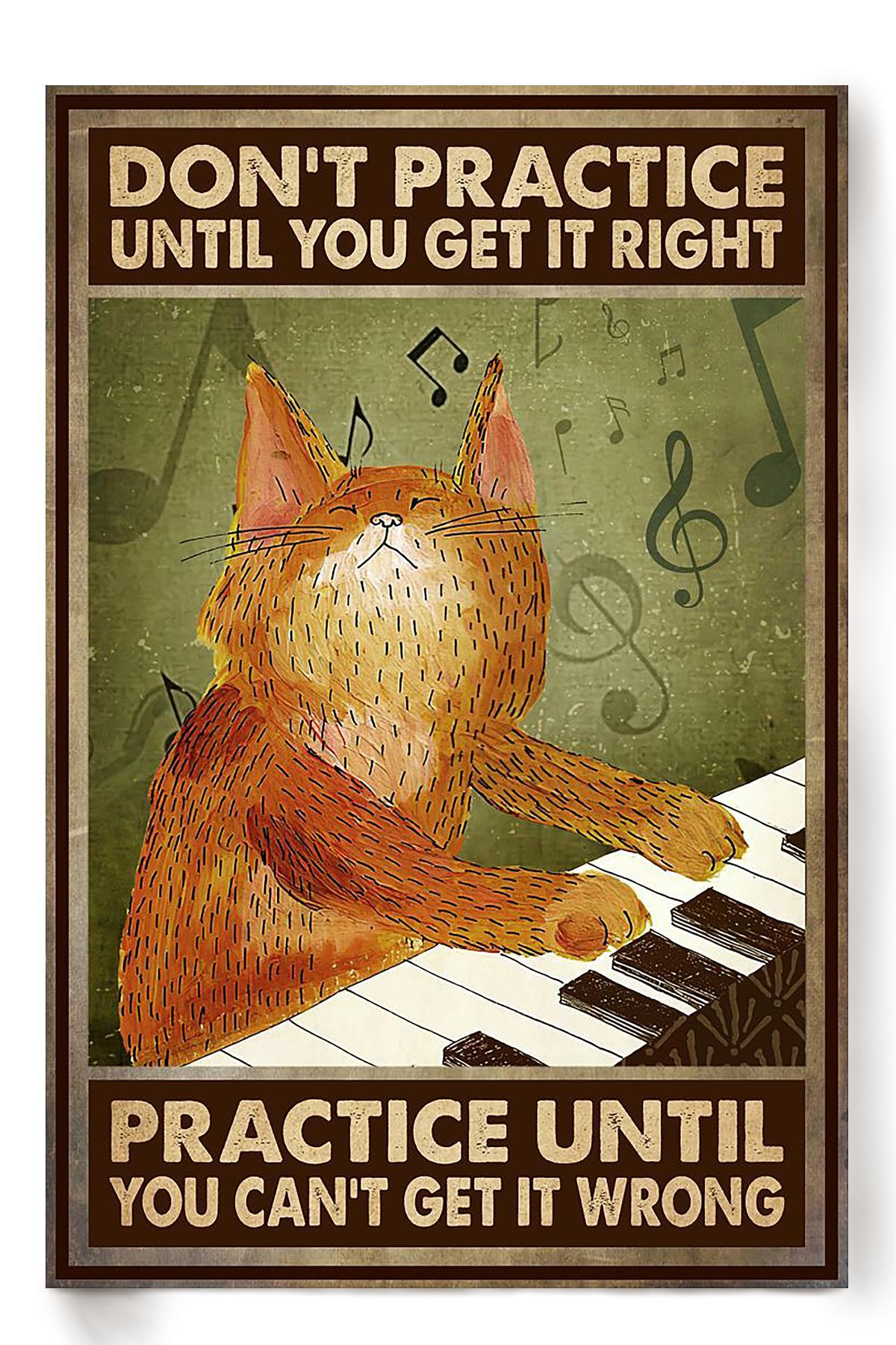 Cat Plays Piano Animal Wall Art Gift For Cat Lover International Cat Day Kitten Foster Poster