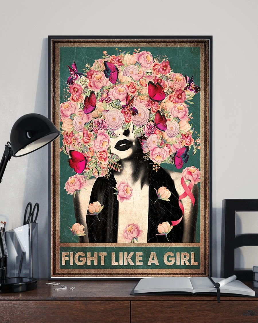 Butterfly Flower Breast Cancer Awareness Poster Canvas – Fight Like A Girl Vintage Home Decor Wall Art Evg80059