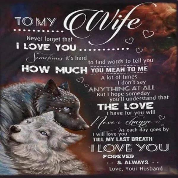 To My Wife Never Forget That I Love You Husband Wolves Dark Fleece Blanket Gift For Wife From Husband Home Decor Bedding Couch Sofa Soft And Comfy Cozy