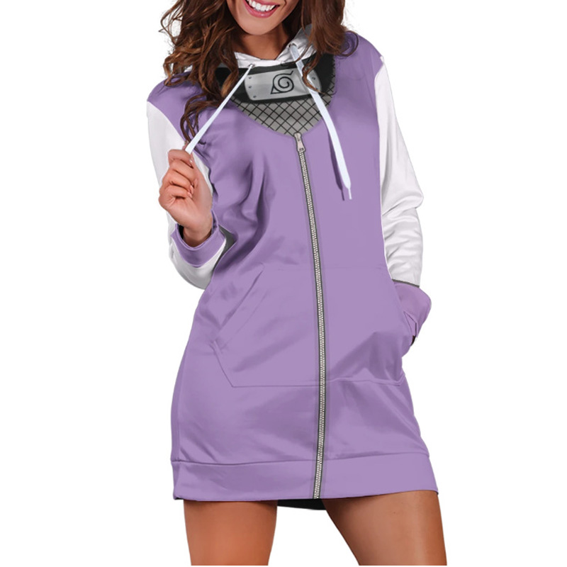 Wholesale Anime Cosplay Costume Hinata Hyuga Hoodie Pocket Drawstring Harajuku Pullover Woman Sweatshirt Dress Plus Size alx