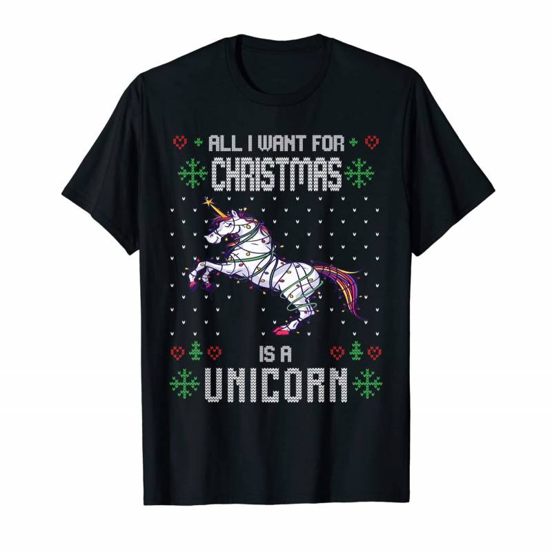 All I Want For Christmas Is A Unicorn Lights Ugly Christmas T-shirt