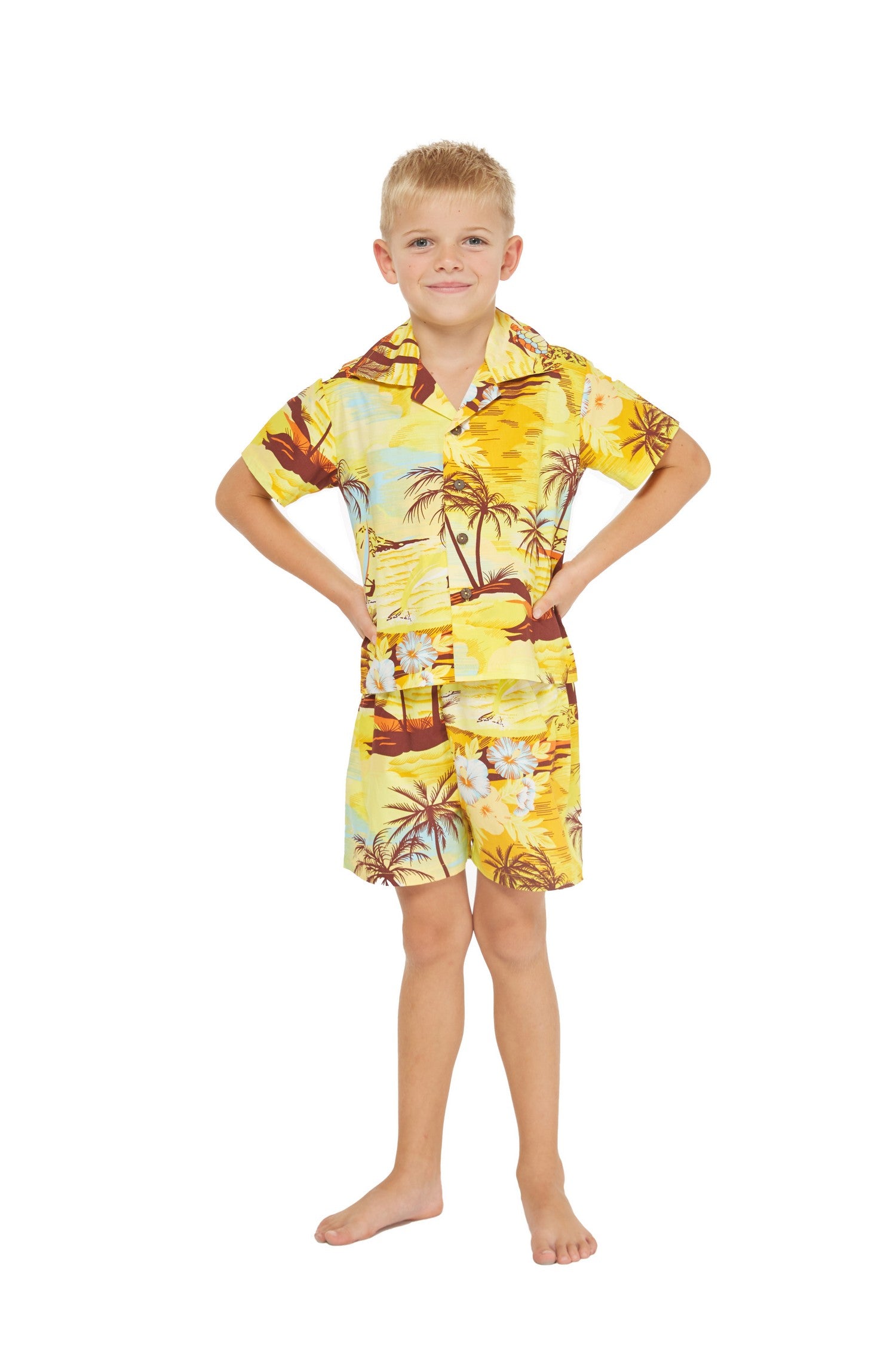 Boy Aloha Shirt Cabana Set in Dolphin Sunset Yellow