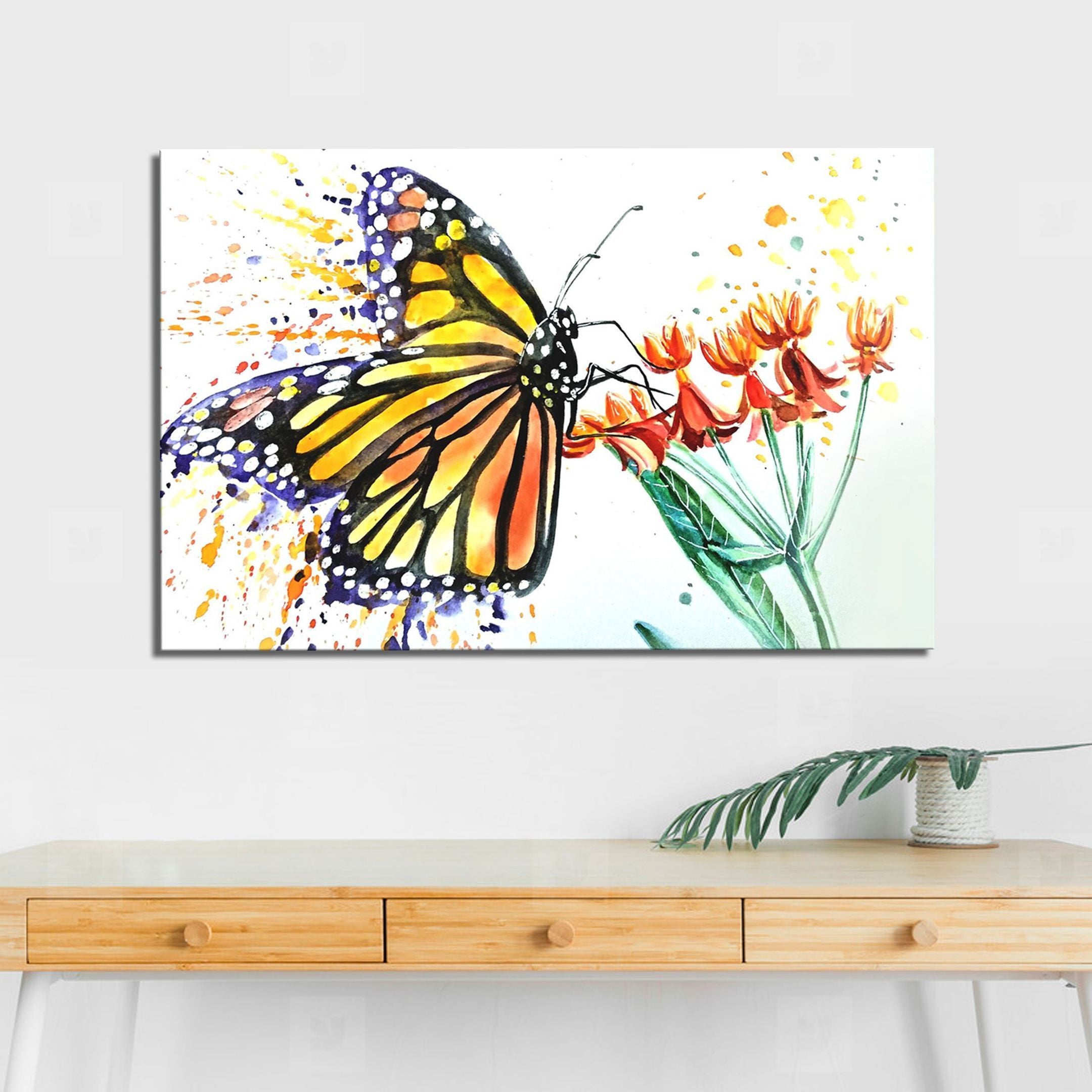 Watercolor Butterfly Poster – Beautiful Flower Canvas Home Décor Gifts For Women Girls Friends – Gigo Smart