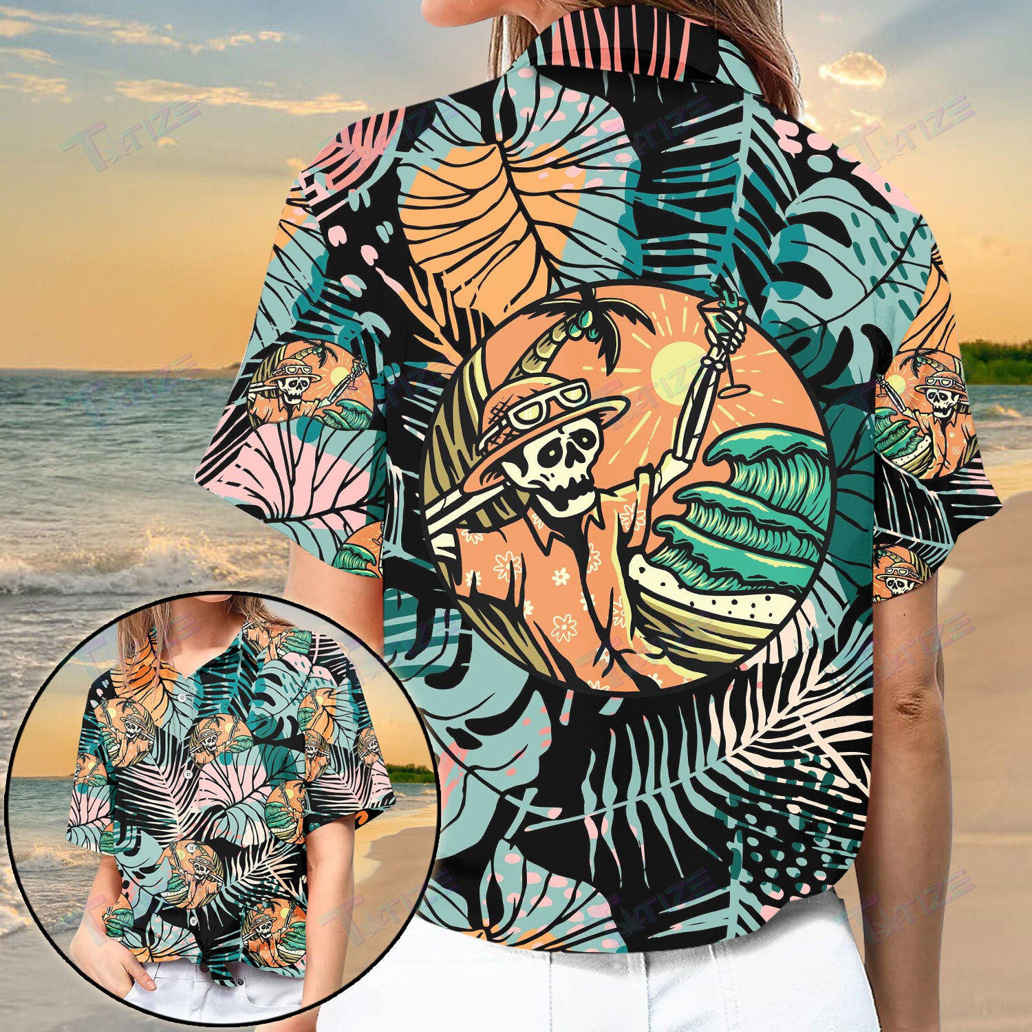 Skull Tropical Forest All Over Printed Hawaii Shirt Size S Ha54079