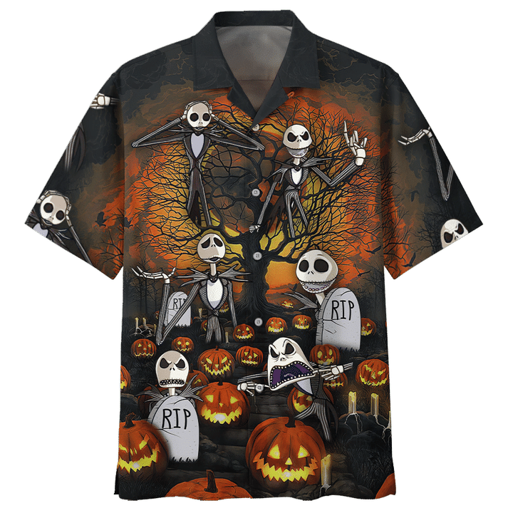 Happy Halloween Jack Skellington Print Short Sleeve Hawaii Casual Shirt Ha4357