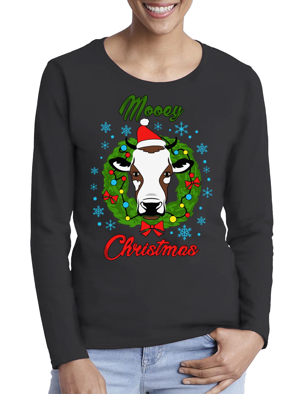 Styles Xmas Mooey Ugly Christmas Sweater Long Sleeve T-Shirt For Women