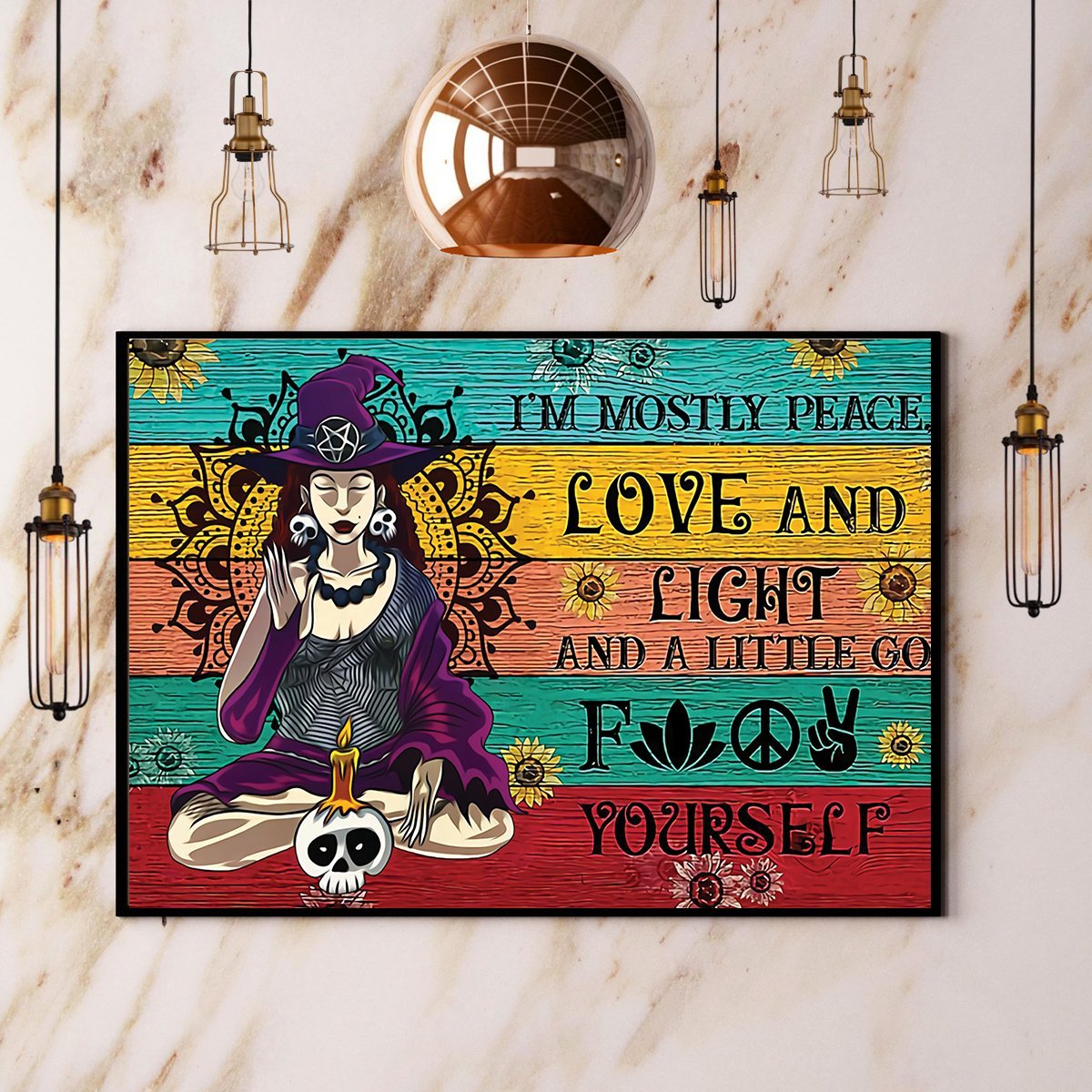 Yoga Witch Peace Love And Light Halloween Poster No Frame