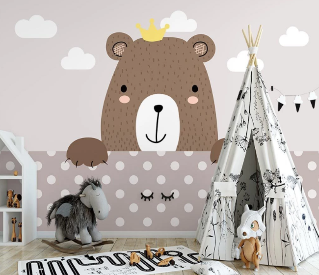 3D Cartoon Animal Bear Cloud Wall Mural Wallpaper Lqh 236