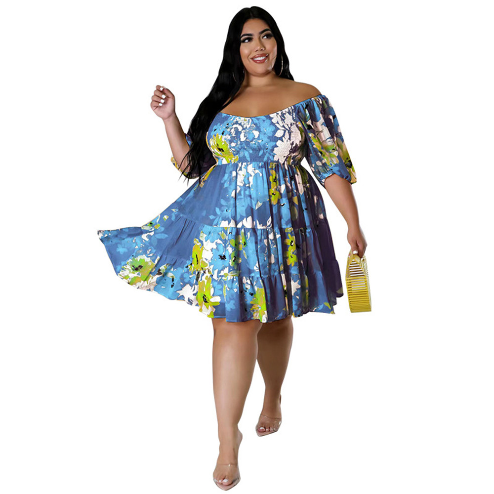 Wmstar Plus Size Summer Dresses Women’s Clothing Flower Printed One Shoulder Elegant Mini Dress Hot Sale Wholesale Dropshipping alx