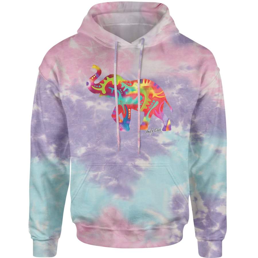 Neon Good Luck Elephant Tie-Dye Adult Hoodie Sweatshirt