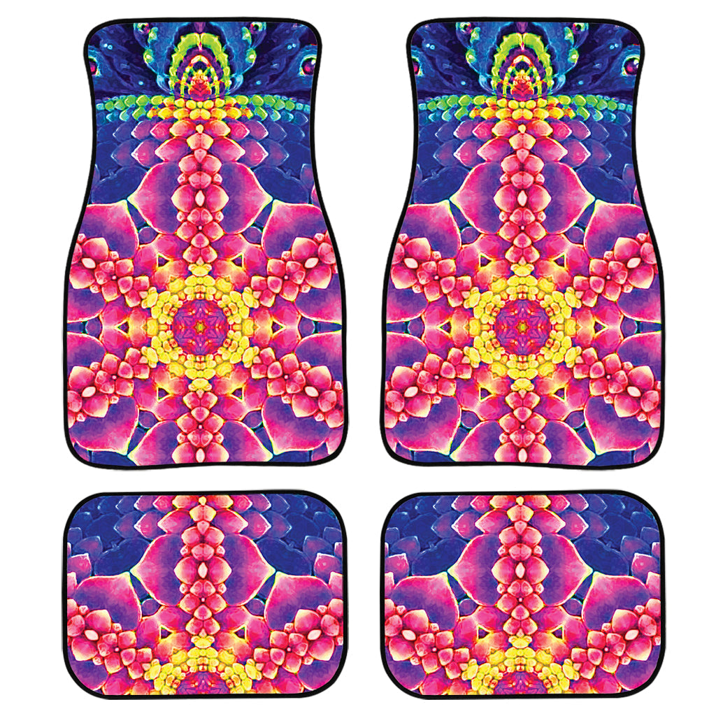 Colorful Psychedelic Kaleidoscope Print Front And Back Car Floor Mats, Front Car Mat